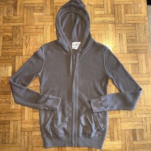 Title nine Women's small Brown Textured Hooded Full Zip Sweatshirt Mobetta Open